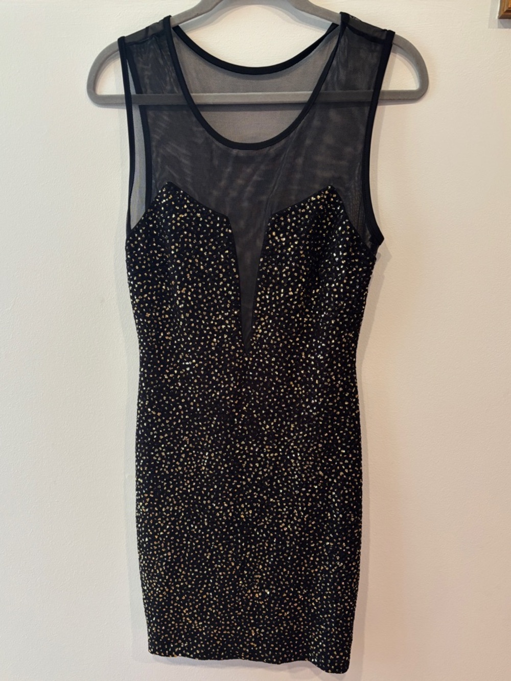 Cameo’s Y2K Black Mesh & Gold Speckle Sheath Dress - Women’s Large